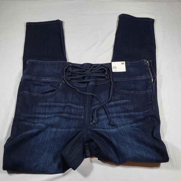 Express Denim Legging High Rise Women 18R Tie Front Side Zip Ankle Zip Jeans - Picture 1 of 11
